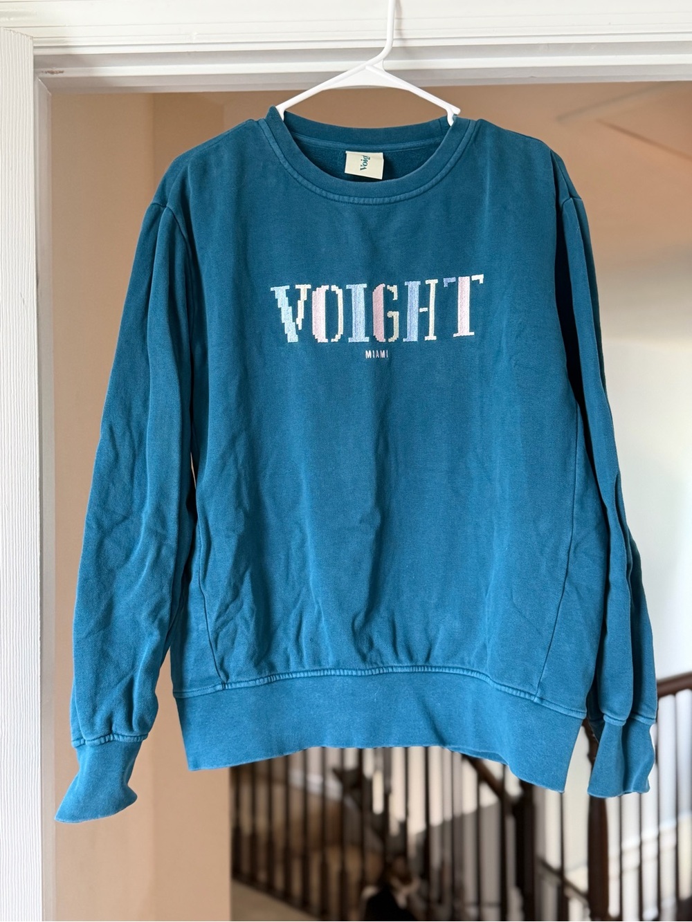 Voight Miami Teal Embroidered Logo Crewneck Sweatshirt S